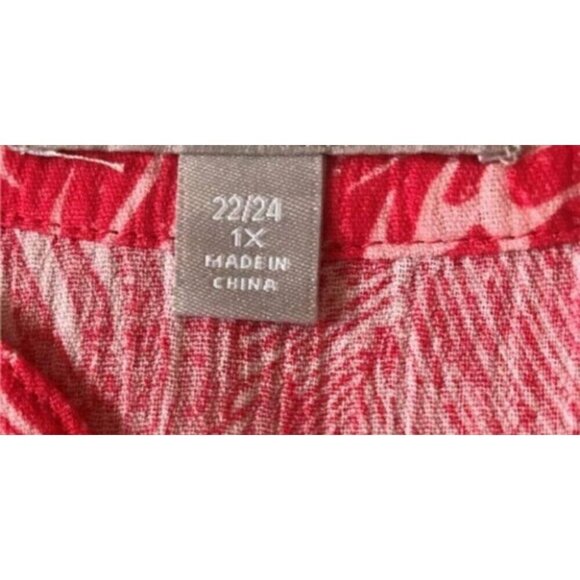 Woman Within +22/24 Coral Leaf Print Split Button Neck Cotton Half Sleeve Top - Picture 6 of 6